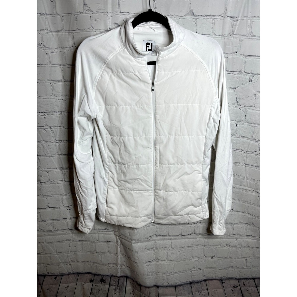 FootJoy Womens White Full Zip Hybrid Quilted Golf Jacket Size Medium Mock Neck